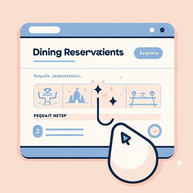 Mouse cursor selecting the Dining Reservations option on Disney World website