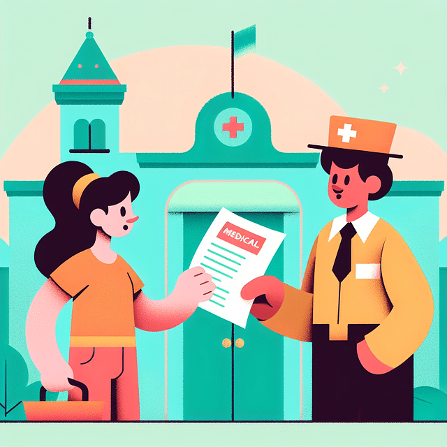 Guest talking to a Disney Cast Member with a doctor's note in hand