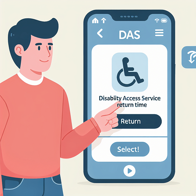 Guest using the My Disney Experience app to select a DAS return time
