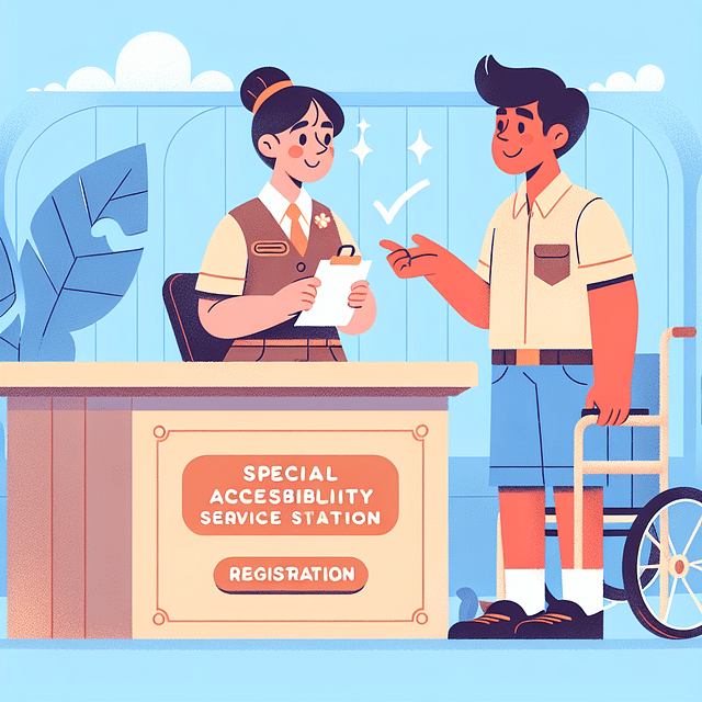 Disney Cast Member assisting a guest with DAS registration