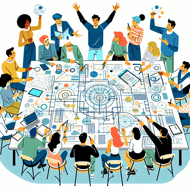 Imagineers discussing a storyline for a Disney attraction