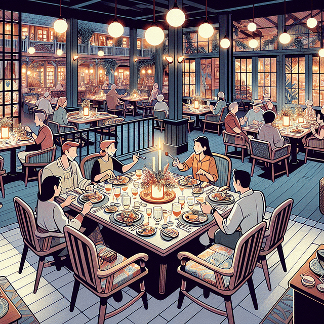 Cozy evening dinner setting at a Disney Springs restaurant