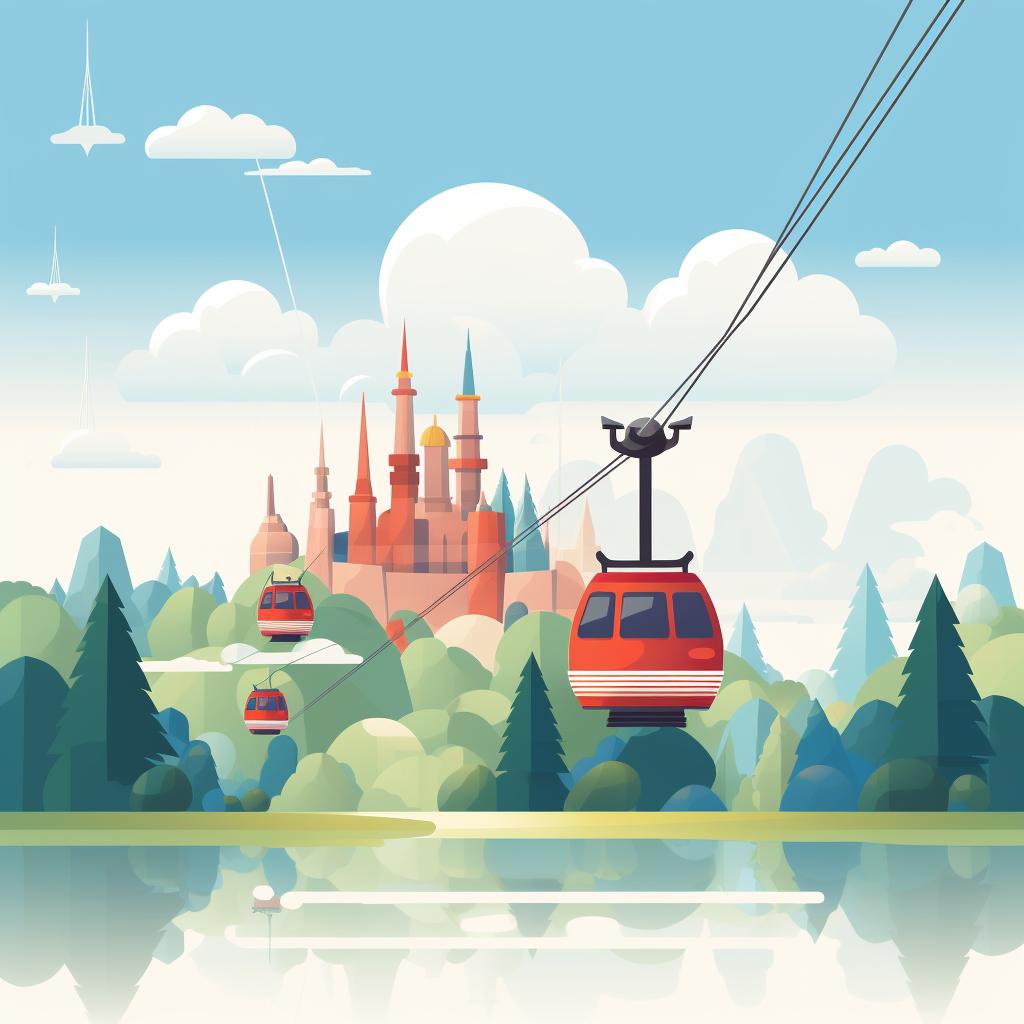 A Disney Skyliner gondola soaring above the parks.